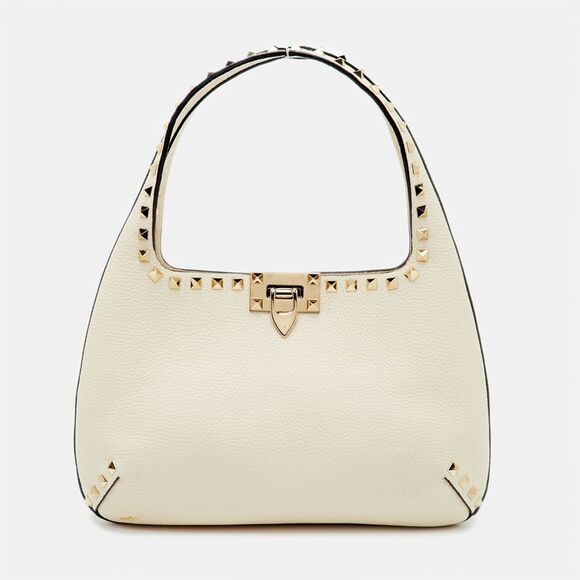 Valentino Handbags - Valentino Rockstud Cream Leather Hobo